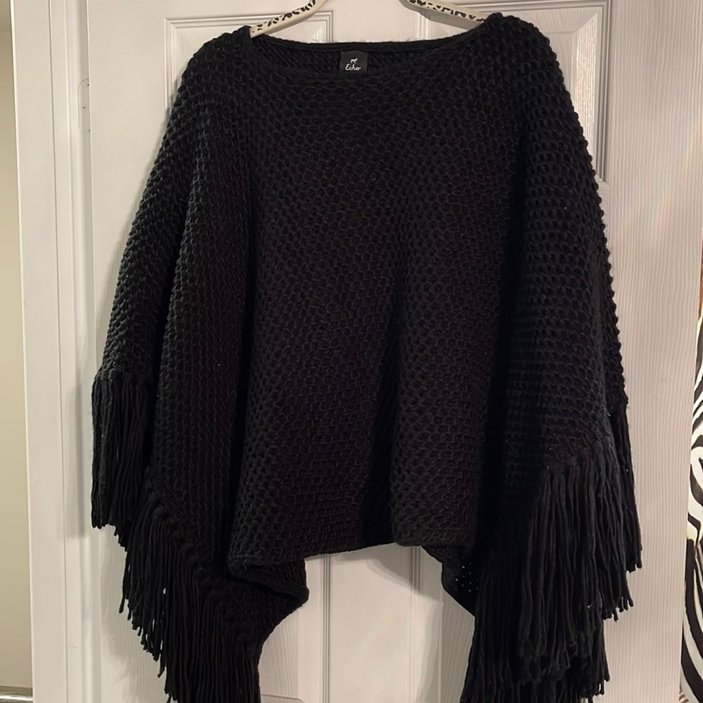 Beautiful Quality Black Poncho with Tassels